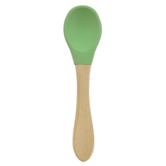 2PCS Silicone Spoon Fork For Baby Utensils Set Baby Feeding Spoon Cutlery Food Grade Material Wooden Handle Spoon Baby Items