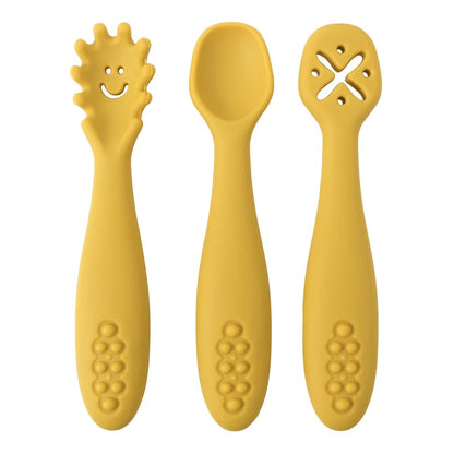 3PCS Kawaii Baby Learning Spoons Utensils Set Toddler Feeding Tableware Baby Silicone Teether Toys  Training Cutlery Baby Stuff