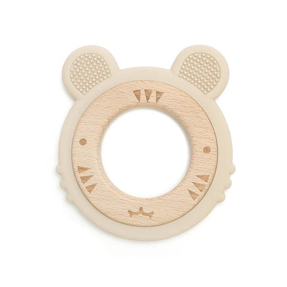1pc Baby Teether Silicone Bracelet BPA Free Cute Cartoon Tiger Pendant Teething Toy Wood Ring Chewing Baby Accessories Toys