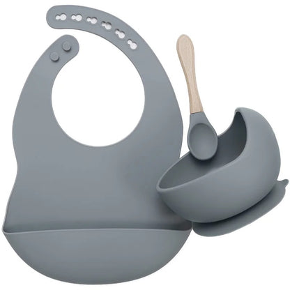 3PCS Baby Silicone Feeding Set Bibs Sucker Dinner Plate Antislip Bowl Spoon Cup Children's Tableware Baby Stuff