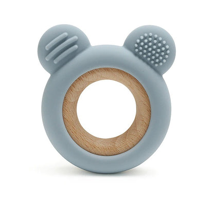 1PC Baby Silicone Teether Toy Cartoon Shape Wooden Teether Ring Kid Toy Food Grade Children's Chewing Teething Toys Accessories